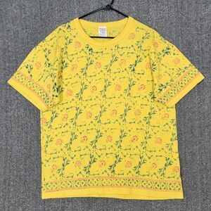 Vintage SOS from Texas T-Shirt Womens Large Yellow Floral Organic Cotton